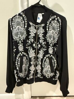 Society Girl Embroidered Black Bomber Jacket